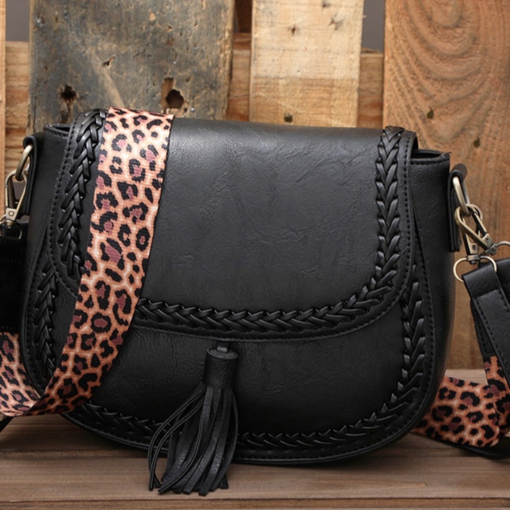 Leopard Tassel Double Shoulder Strap Crossbody